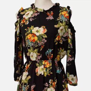 Monteau Cold Shoulder Black Floral Dress, XL
